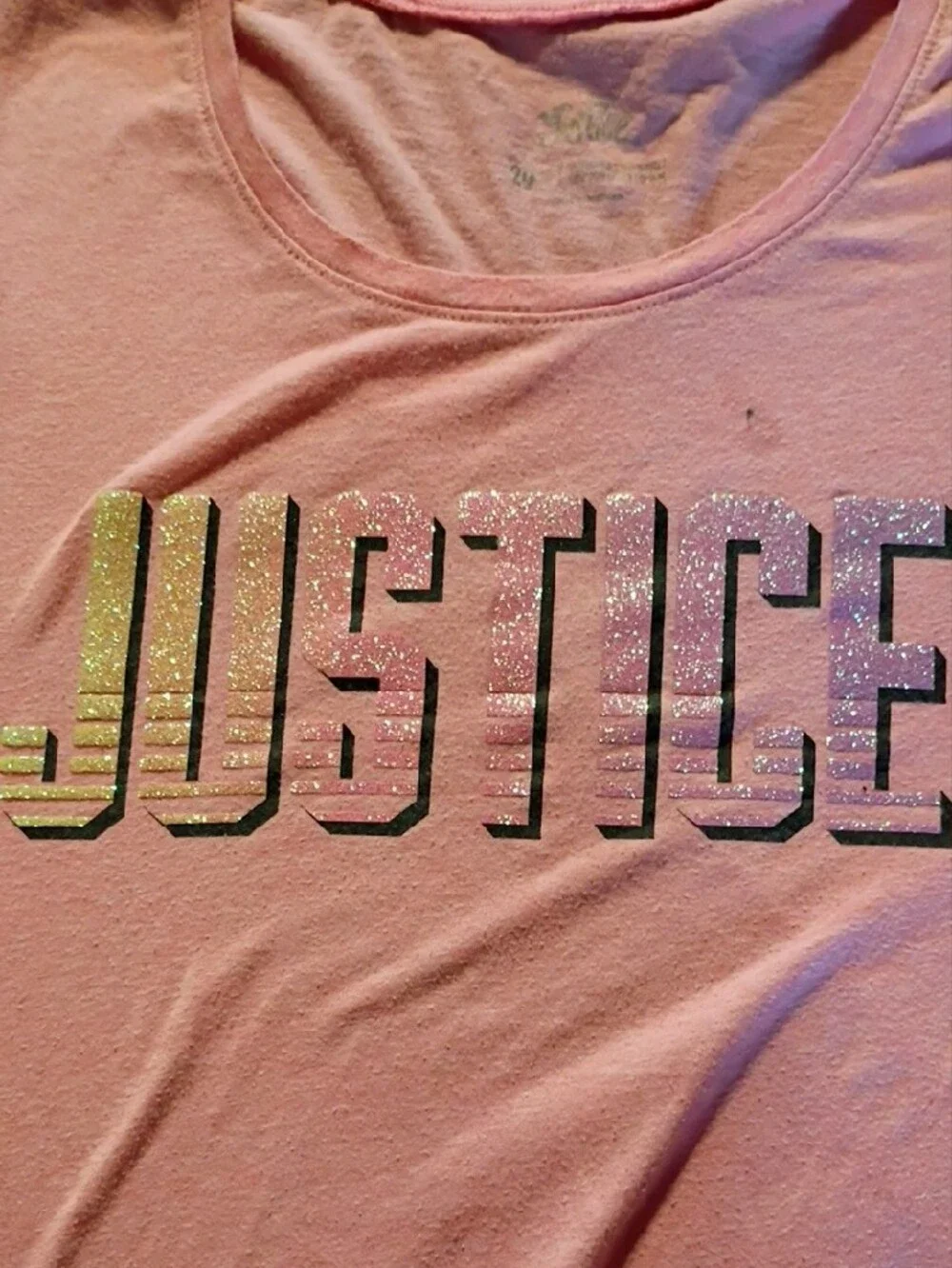 Justice Pink Tee with Silver Glitter Logo